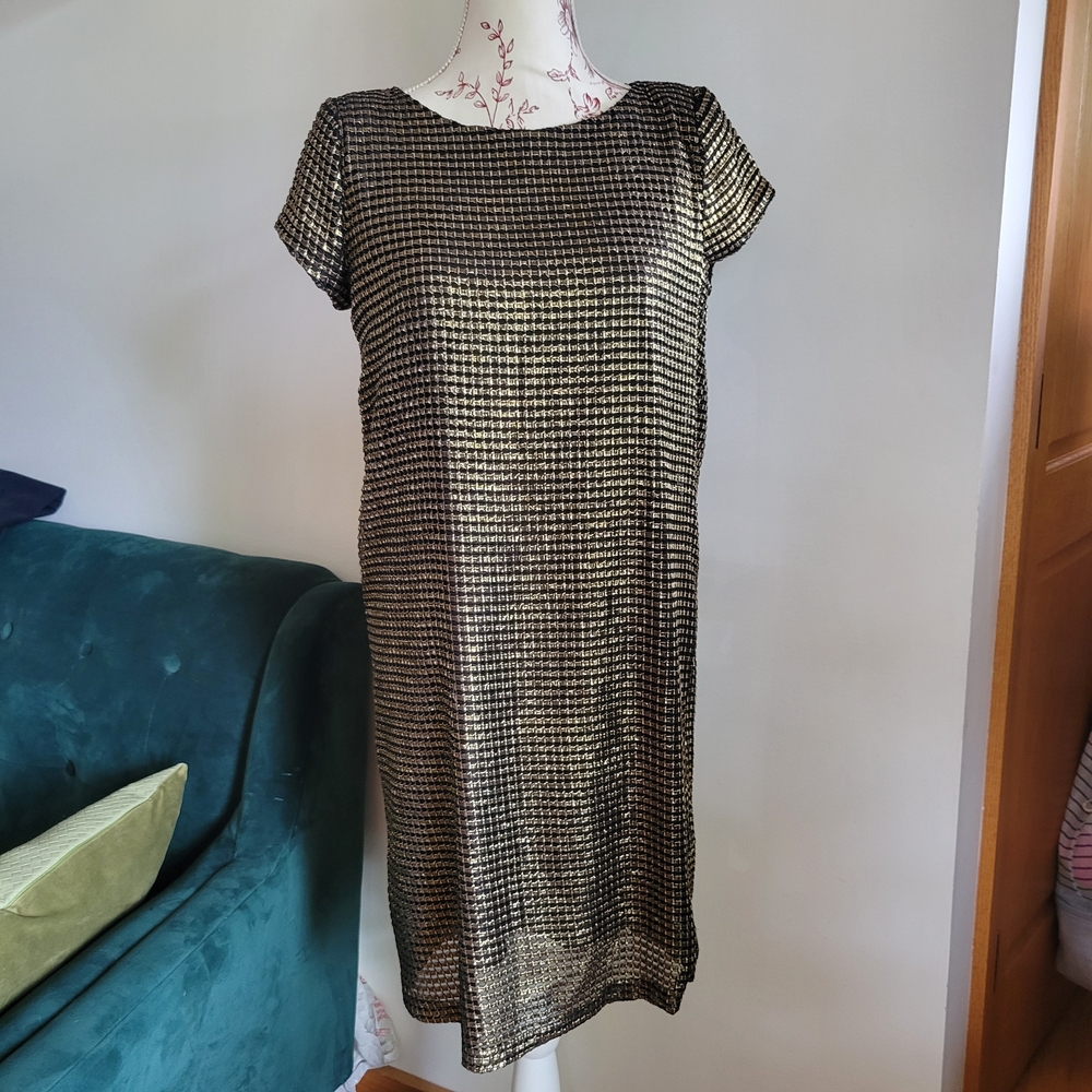 Gold and Black Houndstooth Party Dress